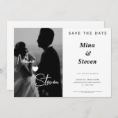 Save The Date Photo élégant en noir et blanc Mariage  (Devant / Derrière)