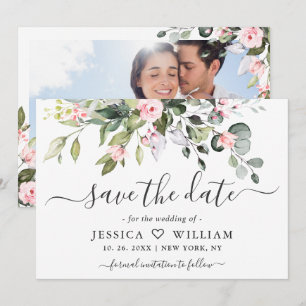 Save The Date PHOTO Elegant Eucalyptus rose Blush Rose Mariage