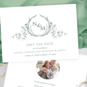 Save The Date Photo Elegant Green Monogram Mariage