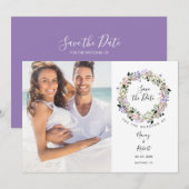 Save The Date Photo Elegant Lavande Floral Garland Chic (Devant / Derrière)