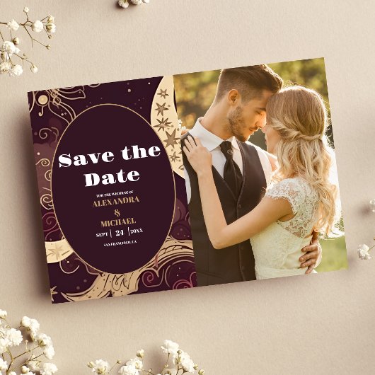 Save The Date Photo Elégant Mariage céleste d'or de Bourgogne