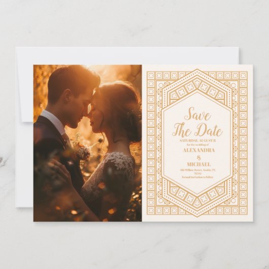 Save The Date Photo Elegant Mariage géométrique Art Déco (Devant)