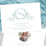 Save The Date Photo, Elegant Mariage Monogramme de verre de mer<br><div class="desc">Annoncez votre date de mariage avec ce mariage saisissant enregistrez la carte de date avec exquis monogramme botanique dessiné à la main et encadrant élégamment les initiales des couples en verre de mer, aqua turquoise teintes turquoises. Elégant modèle photo circulaire sur le dos, pas besoin d'ajouter une photo circulaire, Zazzle...</div>