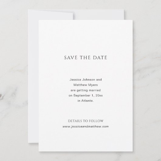 Save The Date Photo élégant moderne simple noir et blanc (Dos)