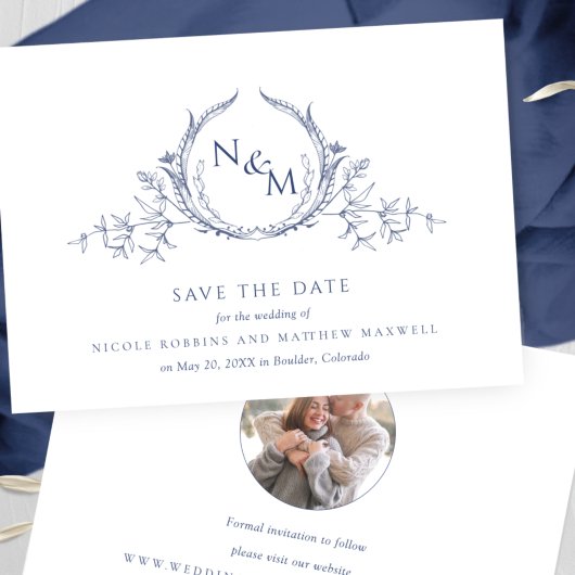 Save The Date Photo : Elegant Navy Blue Monogram Mariage