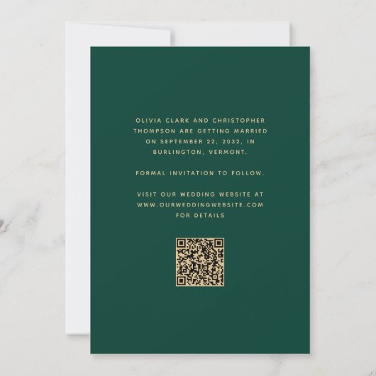 Save The Date Photo Emerald Gold Script Code QR (Dos)