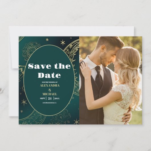 Save The Date Photo Emerald Green Mariage céleste or (Devant)