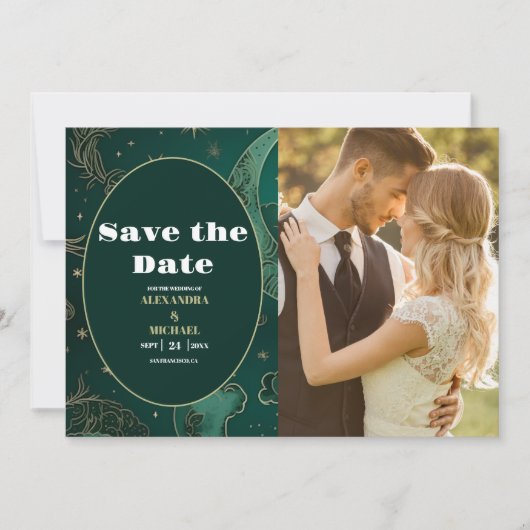 Save The Date Photo Emerald Green Mariage céleste or (Devant)