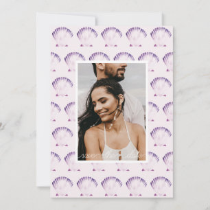 Save The Date Photo en aquarelle de coquillage violet et QR