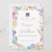 Save The Date Photo en eau-forte de coquillage violet & QR (Dos)