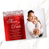 Save The Date Photo en feuille d'argent pailleté rouge