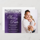 Save The Date Photo en feuille d'argent pailleté violet foncé (Devant / Derrière)