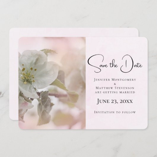 Save The Date Photo en fleurs de pomme blanche (Devant / Derrière)