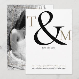 Save The Date Photo en noir et blanc Initiales Mariage Moderne