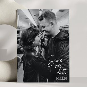 Save The Date Photo en noir et blanc Mariage Moderne Écriture Te