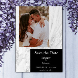 Save The Date Photo en noir simple marbré