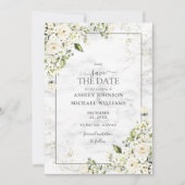 Save The Date Photo en or floral blanc gris clair Enregistrer la (Devant)