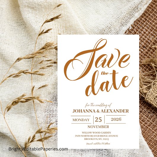 Save The Date Photo en terre cuite moderne Boho Pampas Mariage e