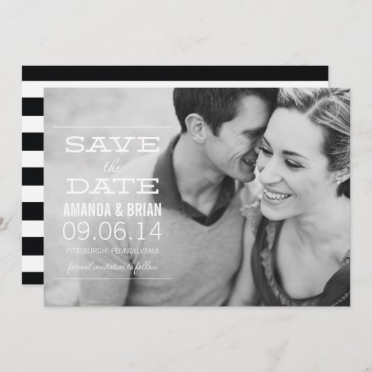 Save The Date Photo en texte blanc Enregistrer la date de l'anno (Devant / Derrière)