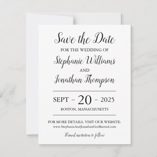 Save The Date Photo Enregistrer la date avec les noms en vedette (Dos)