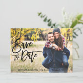 Save The Date Photo Enregistrer La Date Modern Brush Script Card (Debout devant)