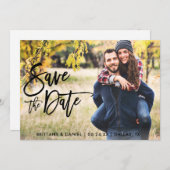 Save The Date Photo Enregistrer La Date Modern Brush Script Card (Devant / Derrière)