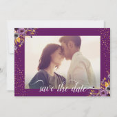 Save The Date Photo Enregistrer la date Or Purple Floral Script (Dos)