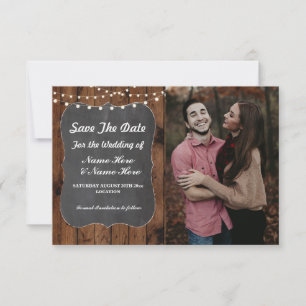 Save The Date Photo Enregistrer la date Rustique Craie Bois Invi
