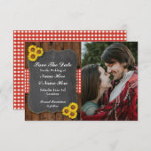 Save The Date Photo Enregistrer La Date Sunflower Red Chalk Wood (Devant / Derrière)