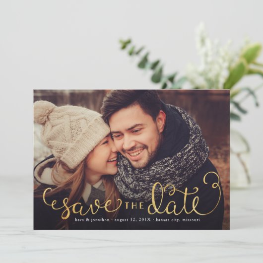 Save The Date Photo Enregistrer les dates avec Faux Gold Foil Sc (Debout devant)