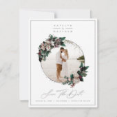 Save The Date Photo et calligraphie encadrées d'argent floral ru (Devant)