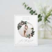 Save The Date Photo et calligraphie encadrées d'argent floral ru (Debout devant)