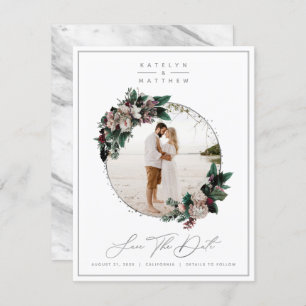 Save The Date Photo et calligraphie encadrées d'argent floral ru