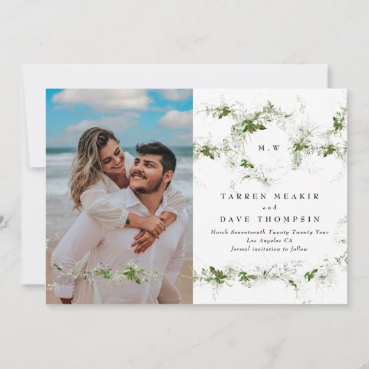 Save The Date Photo Eucalyptus Wreath Monogram Mariage (Dos)
