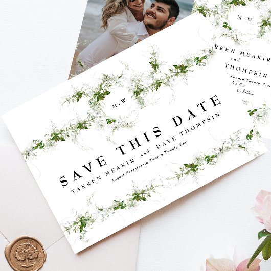 Save The Date Photo Eucalyptus Wreath Monogram Mariage