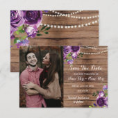 Save The Date Photo Faire Part de Mariage Rustique Bois Fleurs V (Devant / Derrière)