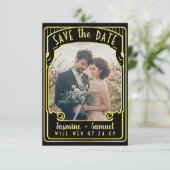 Save The Date Photo fiançailles | Art Déco Mariage Black Gold (Debout devant)
