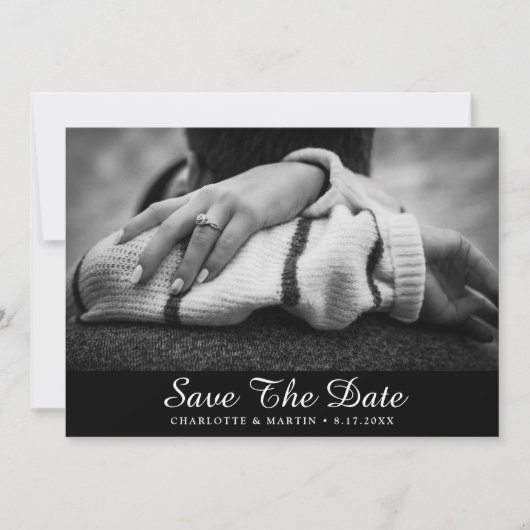 Save The Date Photo Fiançailles noir et blanc Enregistrer la dat (Devant)