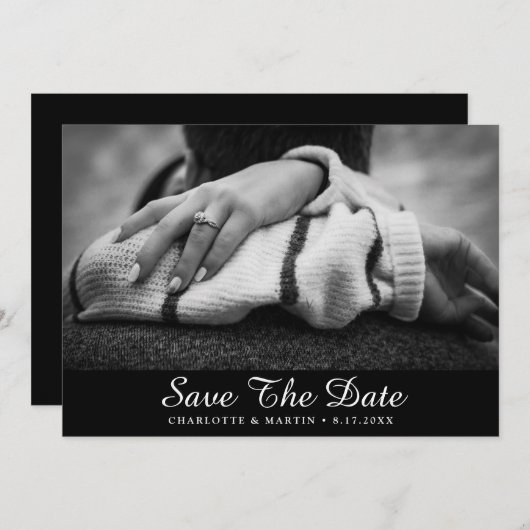 Save The Date Photo Fiançailles noir et blanc Enregistrer la dat (Devant / Derrière)