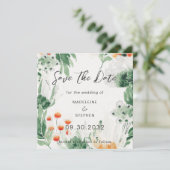 Save The Date Photo Fleur sauvage verte et orange (Debout devant)