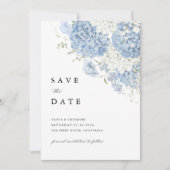 Save The Date Photo Fleurs Blanches Bleu Poussiéreux de Mariage (Devant)