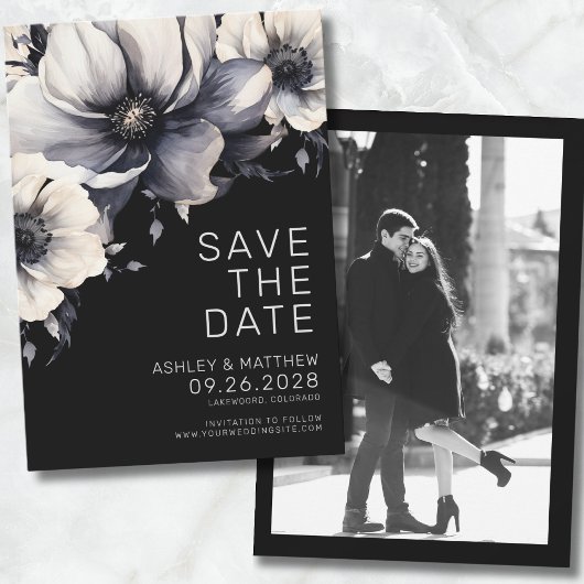 Save The Date Photo Fleurs Noires de Mariage