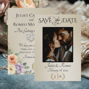 Save The Date Photo, Fleurs sauvages et monogramme de feuille - 