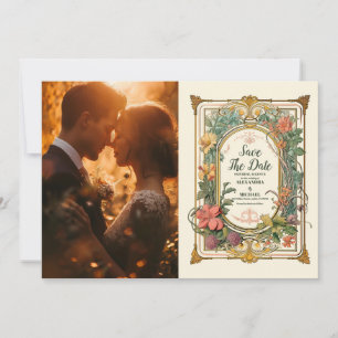Save The Date Photo Floral Art Nouveau Mariage Vintage