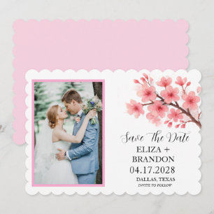 Save The Date Photo floral élégant de cerisier rose en fleurs