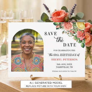 Save The Date Photo floral élégant pour une fête d'anniversaire