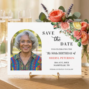 Save The Date Photo Floral Élégant pour une fête d'anniversaire