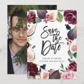 Save The Date Photo floral rose, bordeaux et figue (Devant / Derrière)