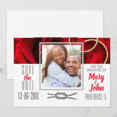 Save The Date Photo Floral Rose rouge avec Mariage anneau (Devant / Derrière)