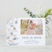 Save The Date Photo florale bleu poussiéreux (Debout devant)